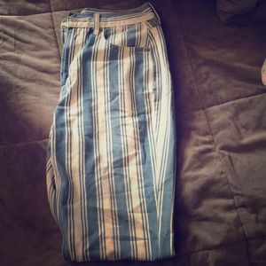 American eagle white and blue stripped pants